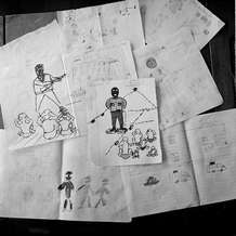 Children drew their memories of the siege of School No. 1, Beslan, North Ossetia, September 2004